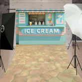 Aperturee - Aperturee Tiffany Green Pink Ice Cream Shop Sweep Photo Backdrop